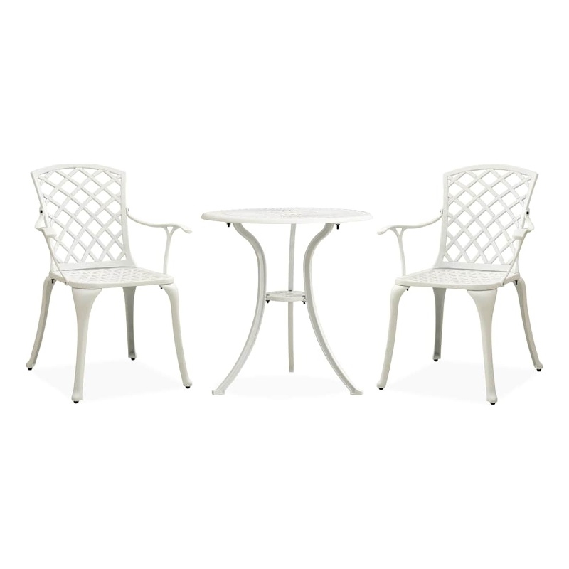 vidaXL 3 Piece Bistro Set Cast Aluminum White