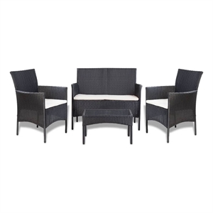 vidaXL 4 Piece Patio Lounge Set with Cushions Poly Rattan Black