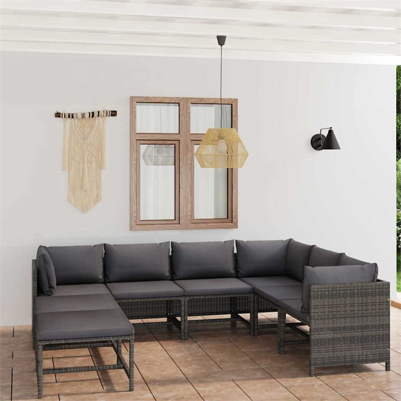 vidaXL 8 Piece Patio Lounge Set with Cushions Poly Rattan Gray