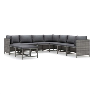 vidaXL 9 Piece Patio Lounge Set with Cushions Poly Rattan Gray