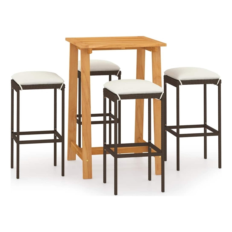vidaXL 5 Piece Patio Bar Set with Cushions Brown