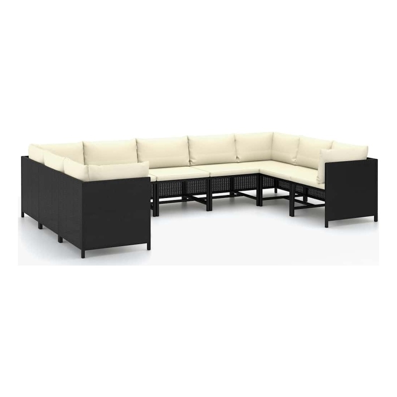 vidaXL 9 Piece Patio Lounge Set with Cushions Poly Rattan Black