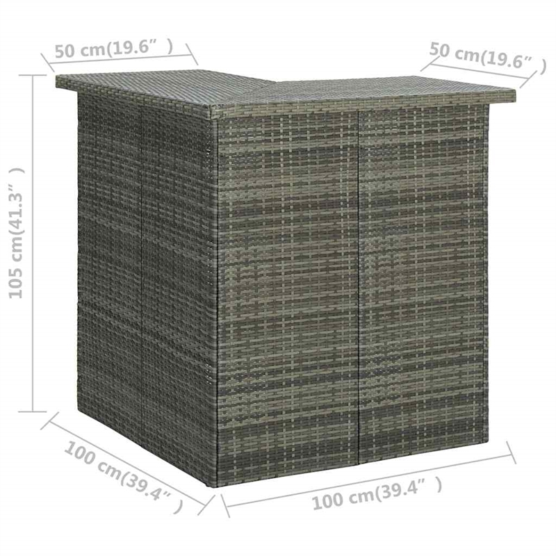 vidaXL 4 Piece Patio Bar Set with Cushions Poly Rattan Gray