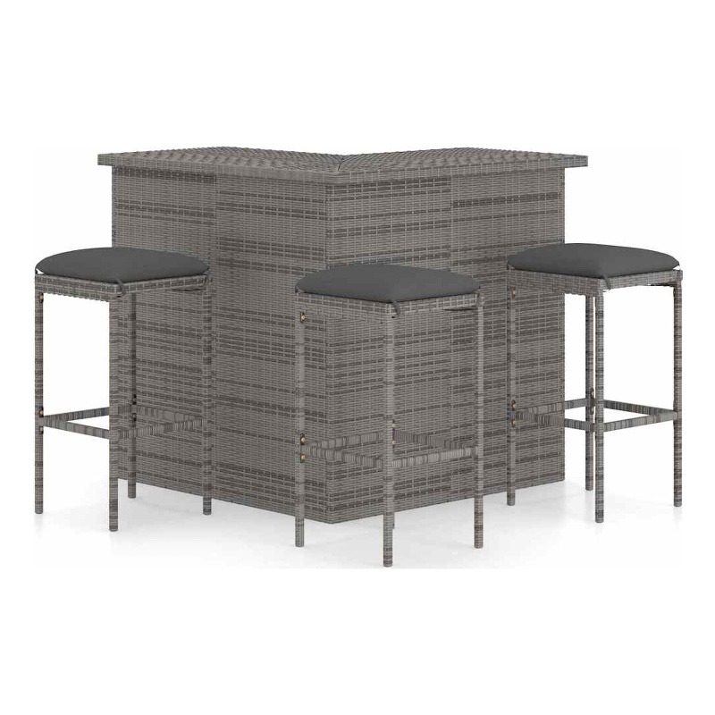vidaXL 4 Piece Patio Bar Set with Cushions Poly Rattan Gray