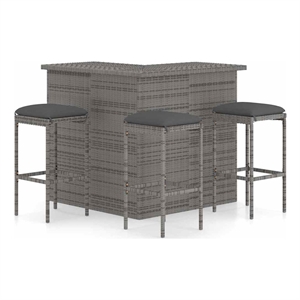 vidaXL 4 Piece Patio Bar Set with Cushions Poly Rattan Gray