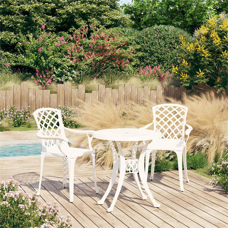 vidaXL 3 Piece Bistro Set Cast Aluminum White