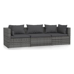 vidaXL Wicker Patio Furniture 3 Piece with Cushions Gray Poly Rattan