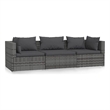 vidaXL Wicker Patio Furniture 3 Piece with Cushions Gray Poly Rattan