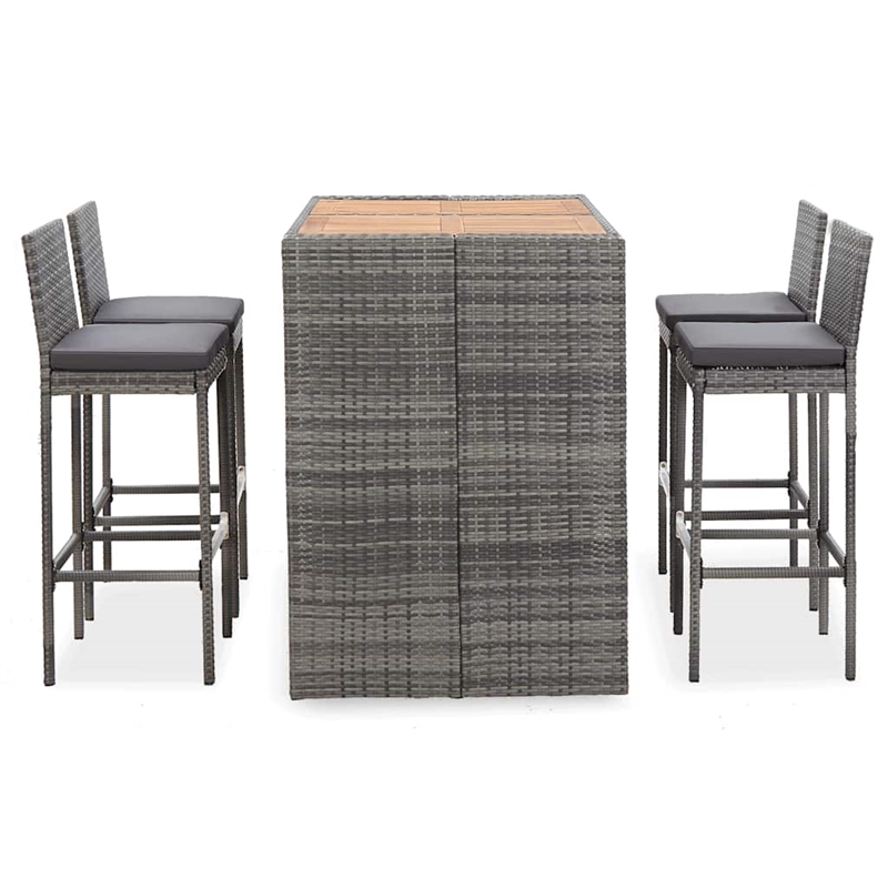 vidaXL 5 Piece Patio Bar Set Poly Rattan and Acacia Wood Gray