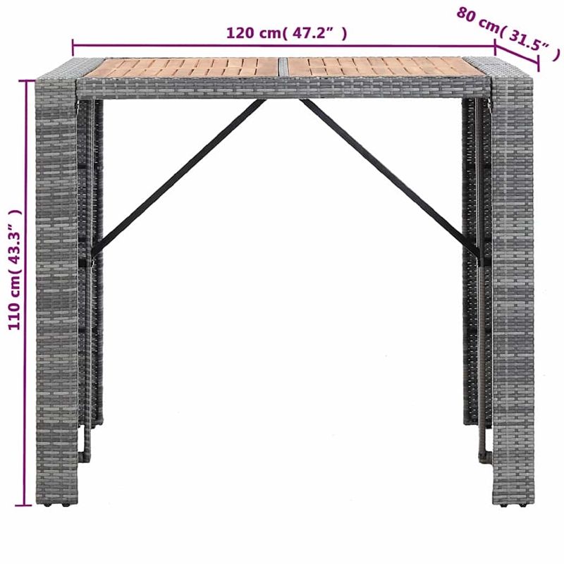 vidaXL 5 Piece Patio Bar Set Poly Rattan and Acacia Wood Gray