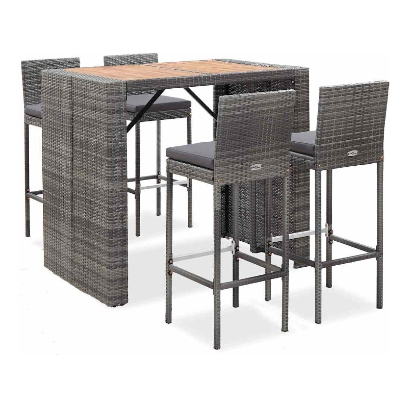 vidaXL 5 Piece Patio Bar Set Poly Rattan and Acacia Wood Gray