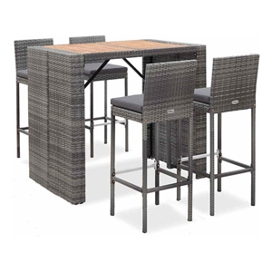 vidaXL 5 Piece Patio Bar Set Poly Rattan and Acacia Wood Gray
