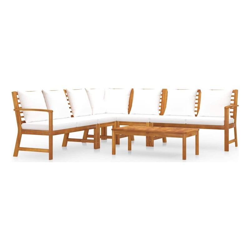 vidaXL 6 Piece Patio Lounge Set with Cushion Cream Solid Acacia Wood
