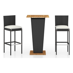 vidaXL 3 Piece Patio Bar Set with Cushions Poly Rattan Black