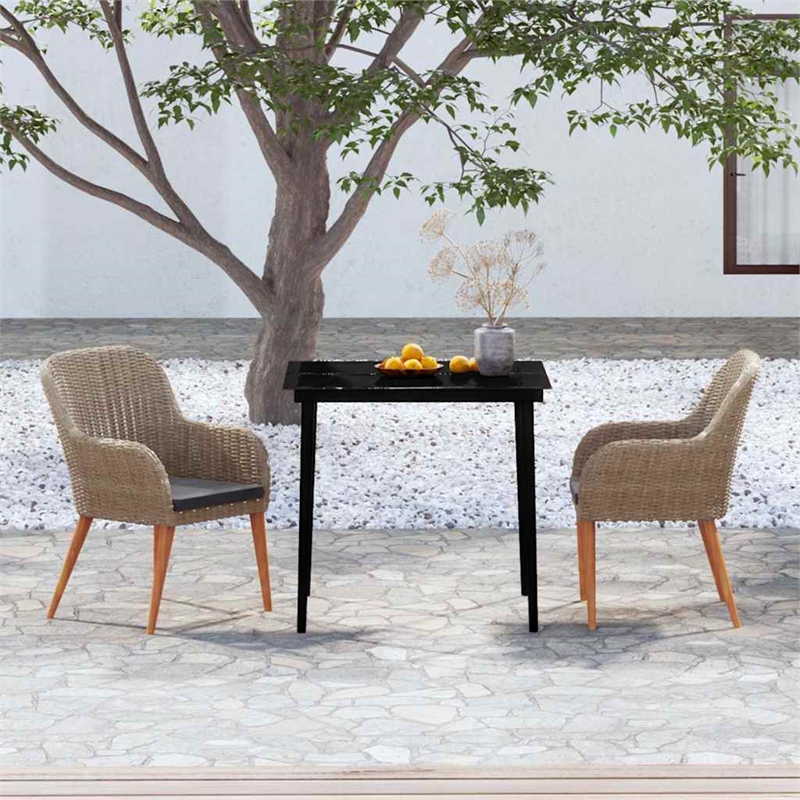 vidaXL 3 Piece Patio Dining Set with Cushions Brown