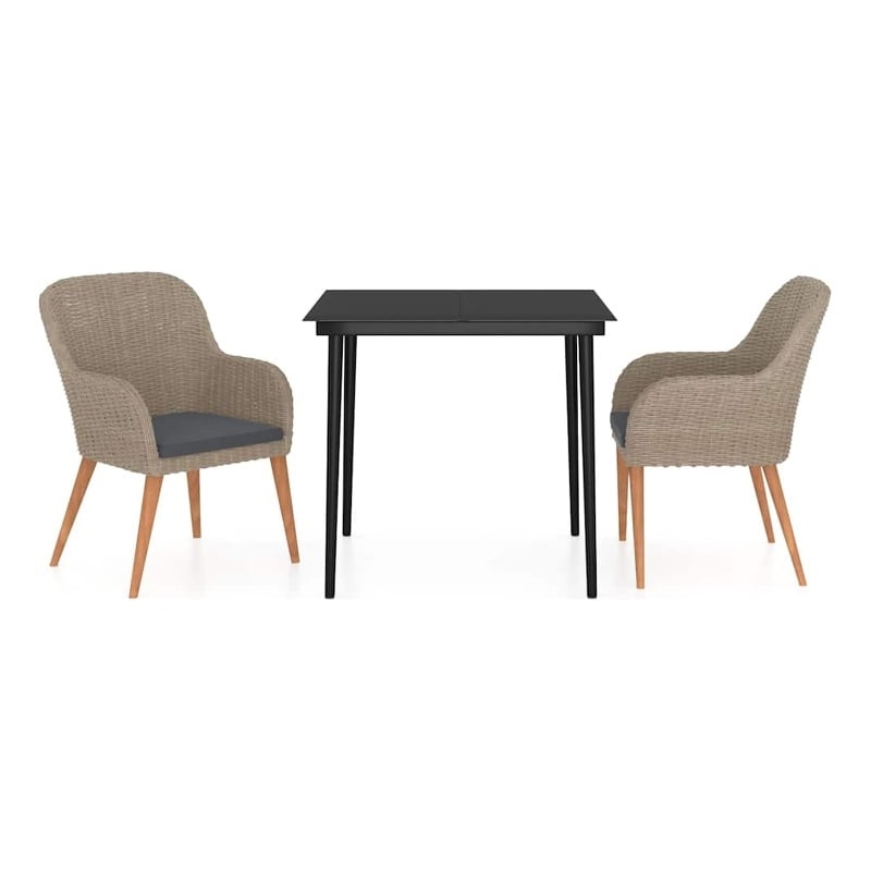 vidaXL 3 Piece Patio Dining Set with Cushions Brown