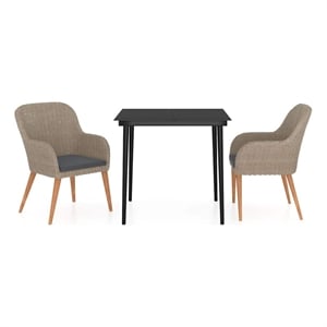 vidaXL 3 Piece Patio Dining Set with Cushions Brown