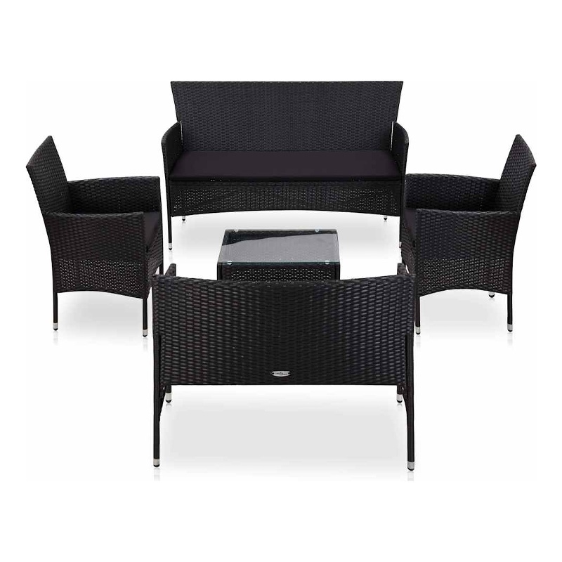 vidaXL 5 Piece Patio Lounge Set With Cushions Poly Rattan Black