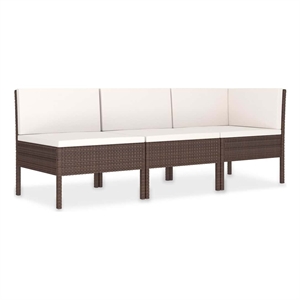 vidaXL 3 Piece Patio Lounge Set with Cushions Poly Rattan Brown