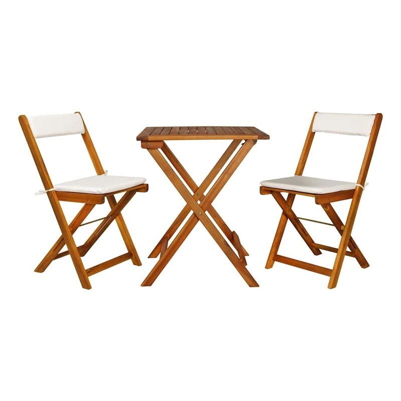 vidaXL 3 Piece Folding Bistro Set with Cushions Solid Acacia Wood