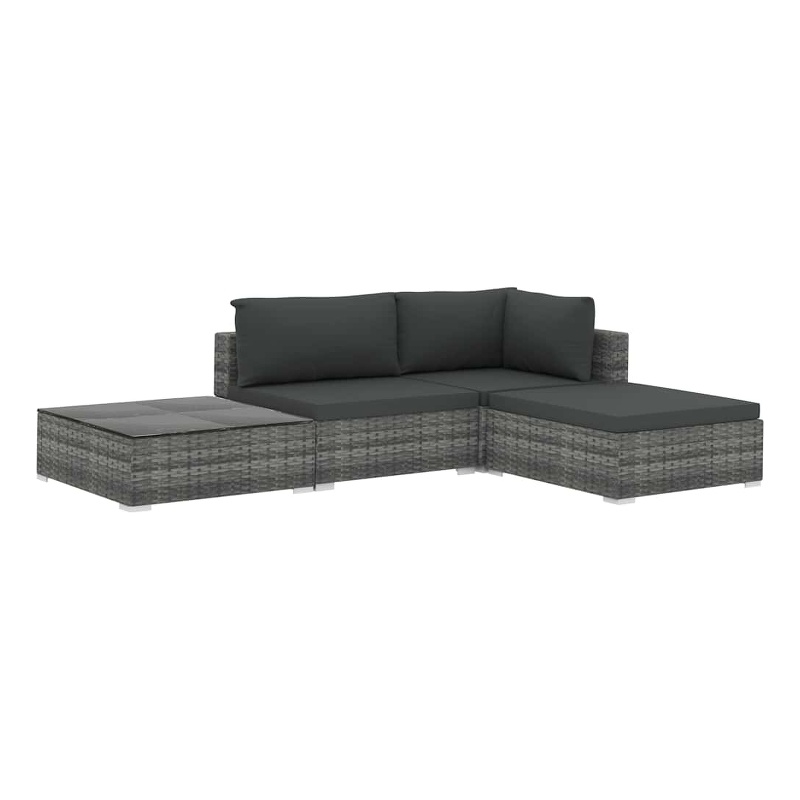 vidaXL 4 Piece Patio Lounge Set with Cushions Poly Rattan Gray