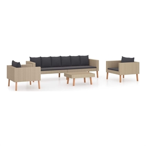 vidaXL 4 Piece Patio Lounge Set with Cushions Poly Rattan Beige