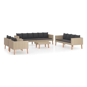 vidaXL 5 Piece Patio Lounge Set with Cushions Poly Rattan Beige