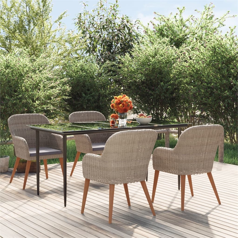 vidaXL 5 Piece Patio Dining Set with Cushions Brown