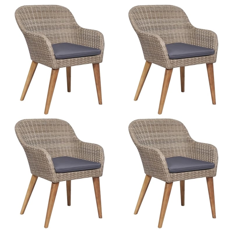vidaXL 5 Piece Patio Dining Set with Cushions Brown