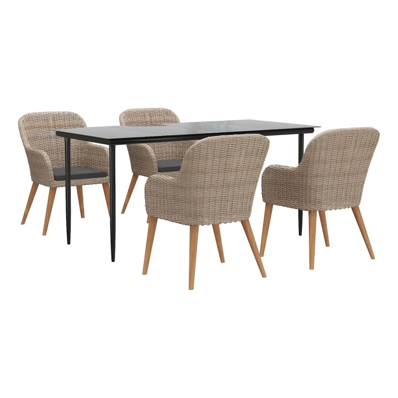 vidaXL 5 Piece Patio Dining Set with Cushions Brown