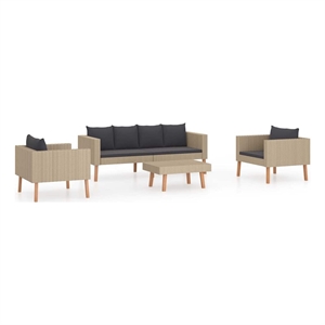 vidaXL 4 Piece Patio Lounge Set with Cushions Poly Rattan Beige