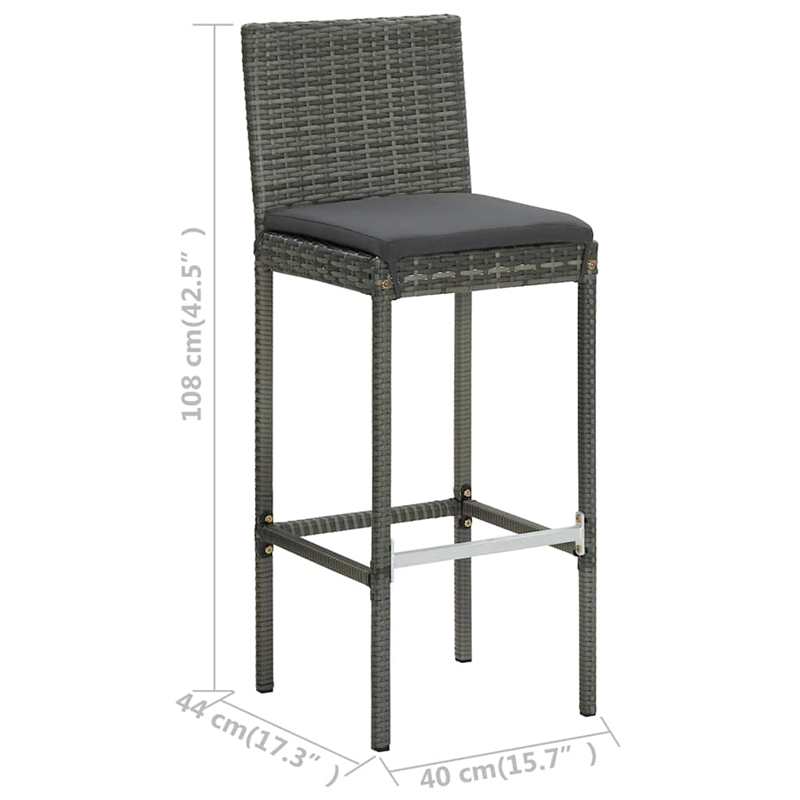 vidaXL 5 Piece Patio Bar Set with Cushions Poly Rattan Gray