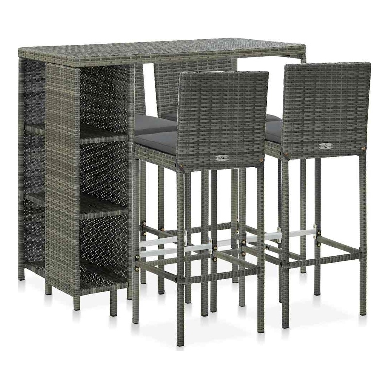vidaXL 5 Piece Patio Bar Set with Cushions Poly Rattan Gray