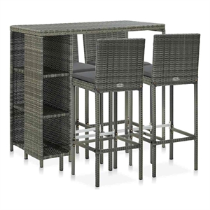 vidaXL 5 Piece Patio Bar Set with Cushions Poly Rattan Gray