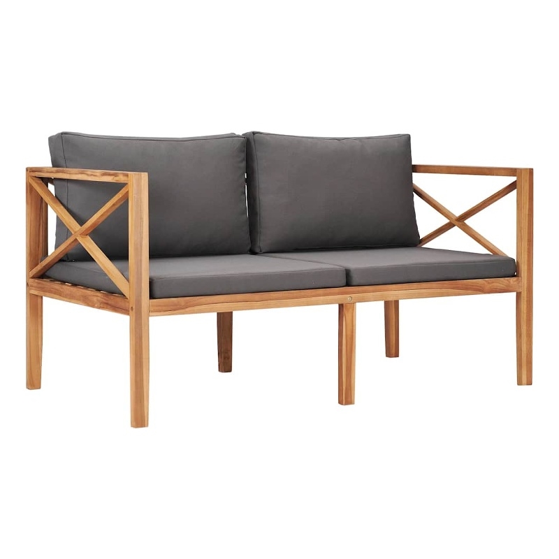 vidaXL Patio Bench with Gray Cushions Solid Wood Teak