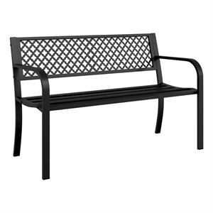 vidaXL Patio Bench 46.9&quot Black Steel 29.9&quot H x 46.9&quot W x 20.5&quot D