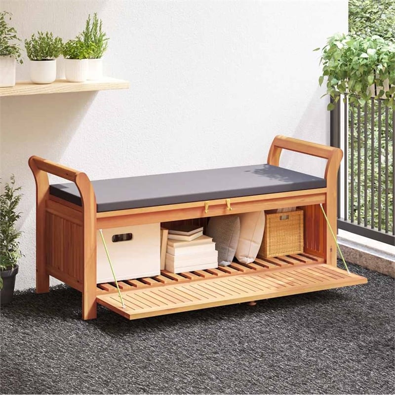 vidaXL Patio Storage Bench with Cushion 49.6