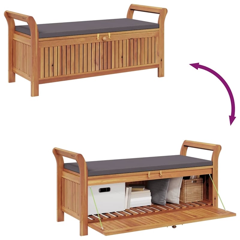 vidaXL Patio Storage Bench with Cushion 49.6