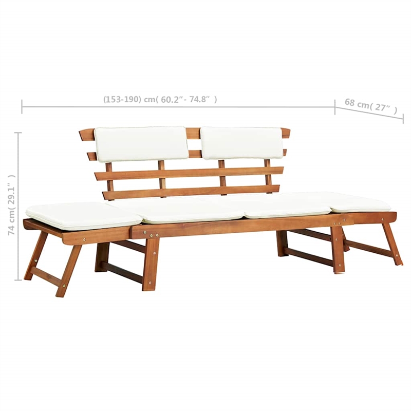 vidaXL Patio Bench with Cushions 2-in-1 74.8