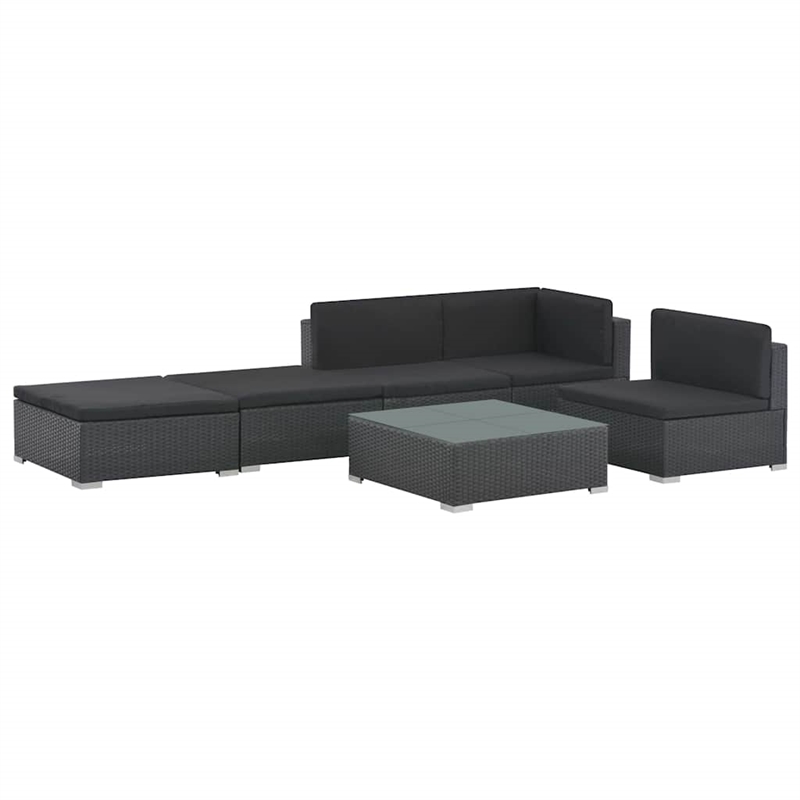 vidaXL 6 Piece Patio Lounge Set with Cushions Poly Rattan Black