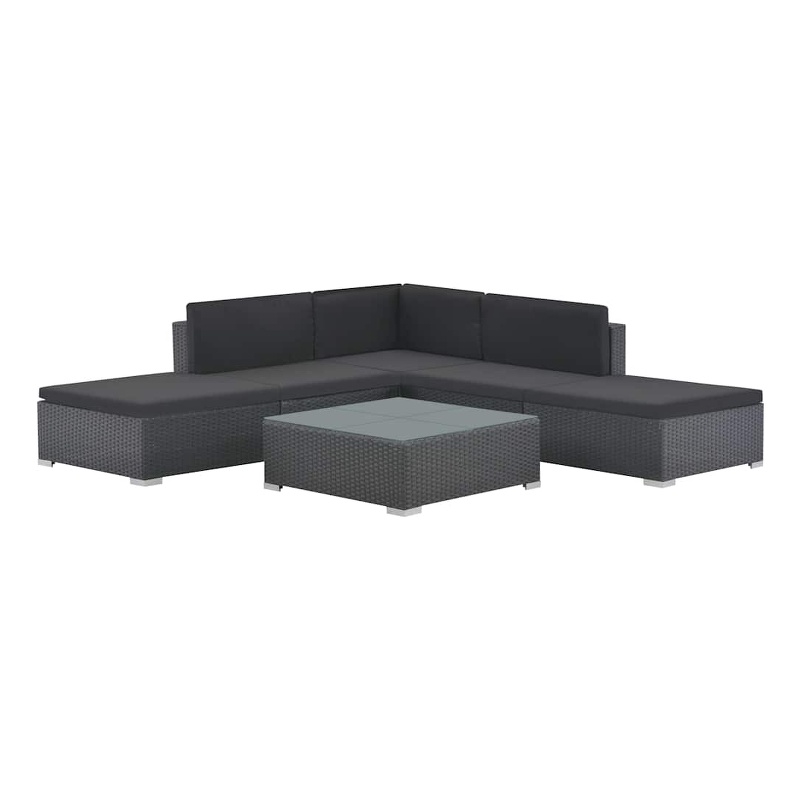 vidaXL 6 Piece Patio Lounge Set with Cushions Poly Rattan Black