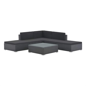 vidaXL 6 Piece Patio Lounge Set with Cushions Poly Rattan Black