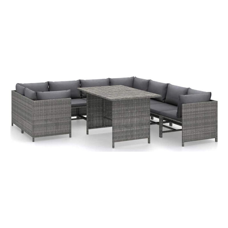 vidaXL 9 Piece Patio Lounge Set with Cushions Poly Rattan Gray