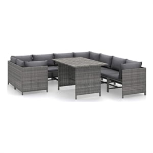 vidaXL 9 Piece Patio Lounge Set with Cushions Poly Rattan Gray