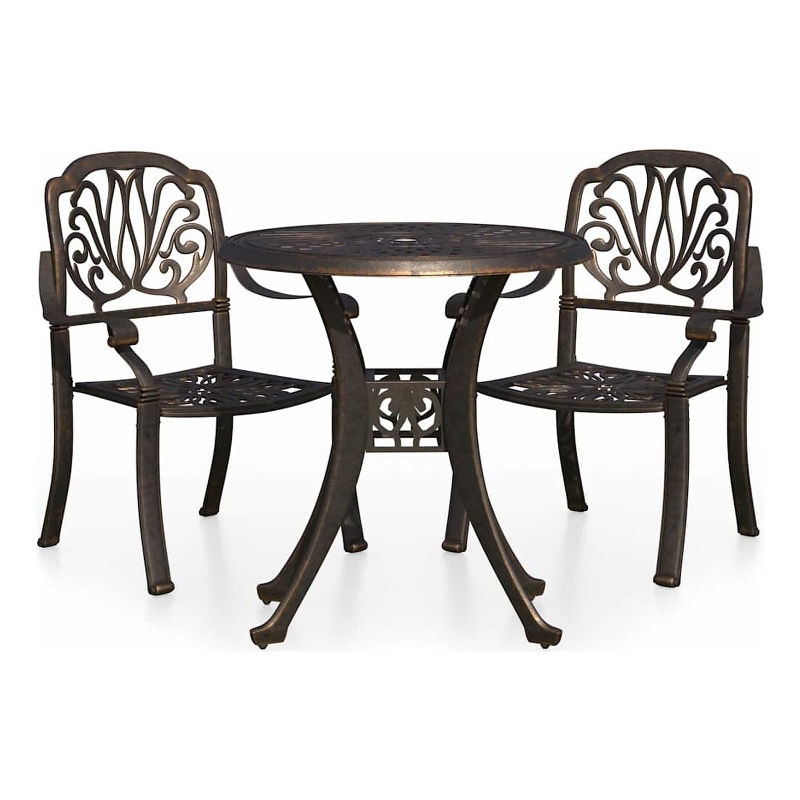 vidaXL 3 Piece Bistro Set Cast Aluminum Bronze
