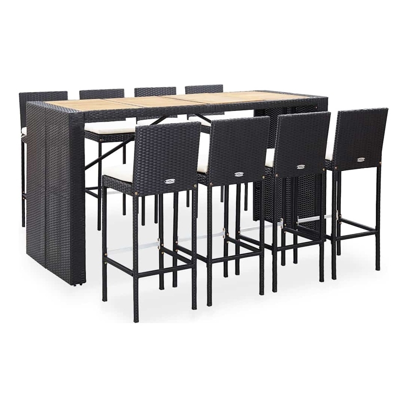 vidaXL 9 Piece Patio Bar Set Poly Rattan and Acacia Wood Black