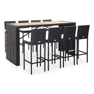 vidaXL 9 Piece Patio Bar Set Poly Rattan and Acacia Wood Black