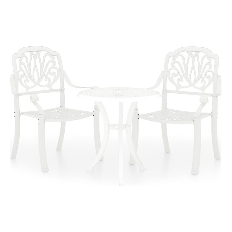 vidaXL 3 Piece Bistro Set Cast Aluminum White