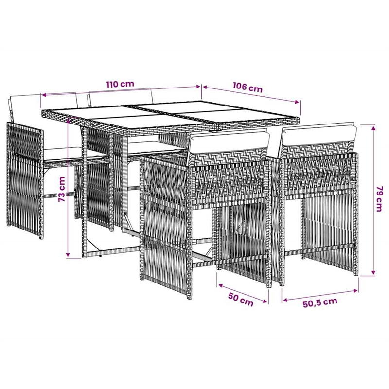 vidaXL Garden Dining Set Black Rattan 28.7