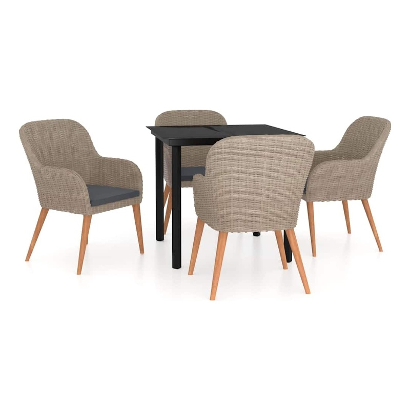 vidaXL 5 Piece Patio Dining Set with Cushions Brown